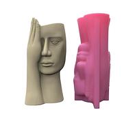 Concrete Hand-Making Plant Pot Mold Hand-Making Silicone Molds Screened Human Face Shape for Planter Silicone Flowerpot Molds