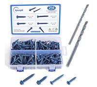 Concrete Screws Assortment Kit with Drill Bit, 216Pcs Concrete Screws 1/4”and3/16 Flat&Hex Head Masonry Block Brick Cement Screws and Anchors.Concrete Screws No Pre Drilling,Diamond Point,Blue Coated