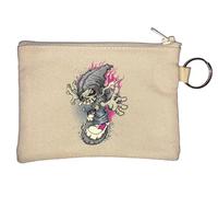 Concrete Skateboard Urban Skeleton Graphic Key Chain Coin Purse Beige