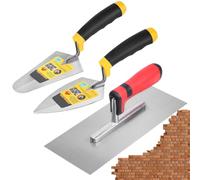 Concrete Trowel Flat Finishing Supplies, Smoothing Supplies | 3 Pieces Masonry Trowel with Soft Grip Handle Construction Gadgets for Tile Plaster Stucco Brick Drywall Floor Repair
