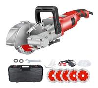 Concrete Wall Grooving Machine with Dust Extractor, 7500 RPM Cutter for Brick Grooves, 0-37mm Adjustable Depth, 5 Saw Blades Included