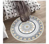 ConCus-T Anti-slip Bohemian Round Rugs 90cm Hand-woven Tassels Boho Carpet Thick Braided Circle Area Rug Chic Floor Carpet for Living Room Bedroom Swing Chair, Yellow