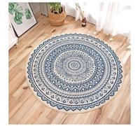 ConCus-T Bohemian Round Rugs 90cm Hand-Woven Tassels Carpet Braided Circle Rug Chic Floor Mats for Living Room Bedroom Sofa Coffee Table Swing Chair Bed Side, Navy Blue