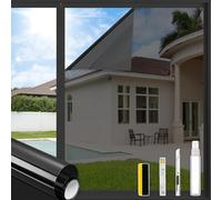 ConCus-T One Way Window Film UV Sun Blocker Heat Control Window Tint Privacy Reflective Static Cling Mirror Film Solar Film With Kit for Home Office, Black, 90x200cm
