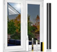 ConCus-T One Way Window Film UV Sun Blocking Heat Control Reflective Window Tint Static Cling Mirror Film Privacy Solar Film With Kits, Black Silver, 44.5x200cm