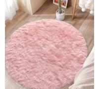 ConCus-T Pink Round Rug for Girls Shag Faux Fur Rug Pink Area Rug Fluffy Circle Carpet for Bedroom Living Room Bathroom, 120cm