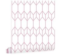 ConCus-T Pink Stripes Wallpaper Textured Geometric Contact Paper Self Adhesive Vinyl for Bathroom Living Room Bedroom Kitchen Wall Cabinets, 44.5 x 300CM
