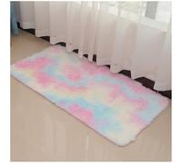 ConCus-T Rainbow Bath Mat Rainbow Rug for Girls Bedroom Shag Faux Fur Colorful Area Rug Fluffy Rainbow Carpet for Kitchen Bathroom Living Room, 60x120cm