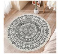 ConCus-T Round Cotton Area Rugs 120cm Hand Woven Tassels Carpet Chic Bohemian Pattern Floor Mats Boho Carpet for Bedroom Living Room Sofa Coffee Table Swing Chair Bed Side, Grey Black