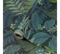 ConCus-T Tropical Botanical Wallpaper Leaf Flower Wall Paper with Butterfly Vintage Black Background Textured Sticky Back Vinyl Self Adhesive Contact Paper Peel and Stick, 44.5 x 600CM