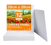 CONDA Canvas Board for Painting 20x20cm (8 x 8 inch) 12 Pack, Canvas Panels, Primed White Blank Canvases for Painting, 100% Cotton Art Canvas for Acrylic Oil Watercolor Tempera Paints