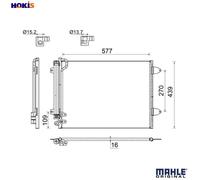 MAHLE AC666000S A/C Condenser Air Conditioning Parallel Cooling Pipes Fits VW