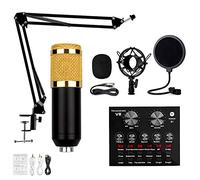 Condenser Microphone Bundle, BM-800 Mic Kit with Live Sound Card, Adjustable Mic Suspension Scissor Arm, Metal Shock Mount and Double-Layer Pop Filter for Broadcasting, Live Streaming, Recording