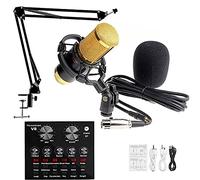 Condenser Microphone Bundle, Live Sound Card with Effects and Voice Changer, Adjustable Mic Suspension Scissor Arm, Metal Shock Mount and Double-Layer Pop Filter for Studio Recording & Broadcasting