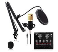 Condenser Microphone Bundle, Mic Kit with Live Sound Card, Adjustable Mic Suspension Scissor Arm, Metal Shock Mount and Double-Layer Pop Filter