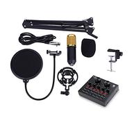 Condenser Microphone Bundle, USB Microphone Kit with Live Sound Card, Professional Cardioid Studio Condenser Microphone & Adjustable Suspension Scissor Arm Stand, for Recording & Chatting etc