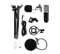 Condenser Microphone Kit BM-800 Mic Set with Adjustable Mic Suspension Scissor Arm, Metal Shock Mount and Double-Layer Pop Filter for Studio Recording Broadcasting (Black + Sliver)