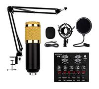 Condenser Microphone Kit, Microphone Bundle With Live Sound Card, Adjustable Mic Arm Stand Desk For Studio Recording Broadcasting Vocal Microphones
