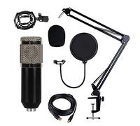 Condenser Microphone Mic Set with Adjustable Mic Suspension Scissor Arm Metal Shock Mount for Studio Recording Black