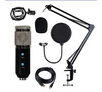 Condenser Microphone Set with Adjustable Mic Suspension Scissor Arm Metal Shock Mount for Studio Recording Black&Sliver