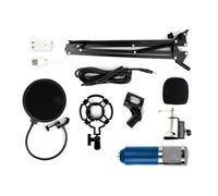 Condenser Microphone with Adjustable Stand Studio Desktop Mic Kit for Recording, Voice Over, Singing, Podcasting(Blue + Sliver)