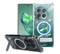 condgood for OnePlus 12 Case, Strong Magnetic Compatible with Magsafe, Built-in Metal Kickstand 4-Corner Airbag Military Grade Protection Anti-Yellowing Phone Cover for One Plus 12 (2024) - Clear