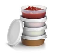 Condiment Cups Containers with Lids- 4 pk. 2.3 oz.Salad Dressing Container to go Small Food Storage Containers with Lids- Sauce Cups Leak proof Reusable Plastic BPA free for Lunch Box Picnic Travel