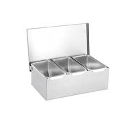 Condiment Dispenser, 3 Compartments Stainless Steel seasoning box tray with Lid for Kitchen Spice Storage