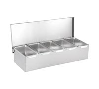 Condiment Dispenser, 5 Compartments Stainless Steel seasoning box tray with Lid for Kitchen Spice Storage