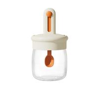 Condiment Jar - 275ml Glass Jaar With Lid And Spoon | Seasoning Container For Sugar, Salt, Pepper, Honey, Jam, Sauce | Kitchen Countertop Storage Organizer Table Serving Accessory