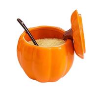 Condiment Jar, Pumpkin Shaped Seasoning Jar, 400ml Storage Pot with Spoon, Cute & Festive Food Container for Kitchen, Coffee, Tea Leaves, Sugar, Snacks, Soup, Airtight, Holiday Cooking, Seasonal Decor