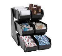 Condiment Organizer, 3-Tier Tea Caddy Coffee Bar Organizer, Plastic Coffee Station Organizers For Countertop Coffees Creamer Organizers for Kitchen, Coffees Shops, Dessert Stores, Bars, Blac