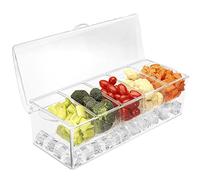 Condiment Server Organizer on Ice, Clear Plastic Box Tray Chilled Caddy Dispenser, Clear Food Grade Fruit Serving Container Garnish Dispenser Condiment Serving Tray for Home Party Fruit Snack(5 Grid)