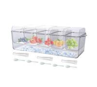 Condiment Server With Separate Lids, Serving Tray Platter With Removable Dishes, Clear PlasticIce Chilled Condiment CaddyWith 5 Containers For Bar Accessories, Fruit, Salad, Taco, Garnish