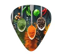 condiments Spices Print Guitar Picks, 12 Pcs Guitar Plectrums Celluloid Pick Classical Triangle Picks for Acoustic, Electric, Bass Guitar including 0.46mm 0.71mm 0.96mm