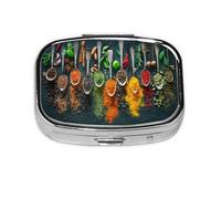 Condiments Spices Printed,Meta Pill Box 2 Compartment Medicine Case,Portable Organizer,Rectangle Meta Portable Organizer Pill Box 1554 Compartment Medicine Case