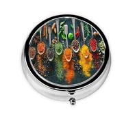Condiments Spices PrintedMeta Pill Box 3 Compartment Medicine Case,Portable Organizer