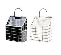 condinggen 2 Pack Wall Hanging Storage Bag, Over The Door Hanging Basket with Hooks, Waterproof Desktop Organizer Basket with 2 Pockets for Kitchen Bedroom Bathroom Office White + Black