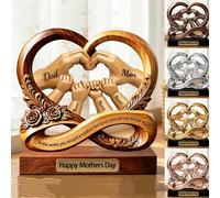 Condlin Custom Mom and Child Holding Hands Theme Ornament Personalized 1-8 Names Heart Infinity Symbol Wooden Sign Plaque with Wooden Base Family Hand-in-Hand 2D Flat Print Sign for Mom Grandma Wife