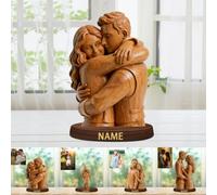 Condlin Personalized 2D Wooden Couple Portrait Figurines for Bedroom Living Room Custom Photo Name Wood Carving Style Desk Decor Plaque for Lover Wife Husband Newlyweds