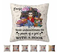 Condlin Personalized Name Portraits Pillow Case - Book Lovers Gift - Bookshelf Pillow Covers - Throw Pillow Covers - Travel Pillow for Women Reader - Book Lovers Lady Bookworm