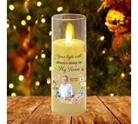 Condlin Your Light Will Always Shine in My Heart Personalized Photo Name Date Flameless Memorial LED Memory Candle Christmas LED Candle Loss of Loved One Remembrance Gifts for Family Friends Dad Mom