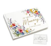 Condolence Book, White Floral Funeral Guest Book for Memorial Service | Hardcover Paper Memorial Guest Book, 1 Book & 1 Share Your Thoughts Card in Loving Memory for Funeral & Condolence Services