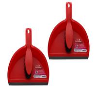Condor Home Dustpan and Brush Set, Red Plastic Cleaning Tool With Long Handle, Heavy Duty Dust Pan With Soft Bristle Broom, 2-Pack