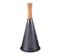 Cone Cheese Grater with Handle Stainless Steel Grater Triple Function Wood Handle Shredder Non-Slip Rubber Bottom Hand Held Multifunction Vegetables Grater Black 4-Size (Size L: 10.6" X 4.7" Black)