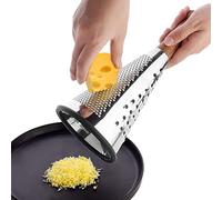 Cone Cheese Grater with Handle Stainless Steel Triple Function Wood Handle Parmesan Shaver Non-Slip Rubber Bottom Hand Held Multifunction Vegetables Cheese Grater with container (M: 9.4" X 4.3")