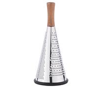 Cone Cheese Grater with Handle - Stainless Steel Triple Function Wood Handle Parmesan Shaver Non-Slip Rubber Bottom Hand Held Multifunction Vegetables Cheese Grater with container(XL:11.8" X 5.1")