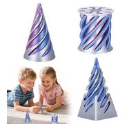 Cone Fidget - 3Pcs Impossible Spiral & Pyramid Set, 3D Printed Optical Illusion Stress Reliever, Cool Focus Gadget for Relaxation & Focus (Blue)