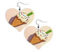 Cone Ice Cream Cartoon Leather Earrings for Women Heart Earring Lightweight Dangle Drop Earring Set Jewelry Gift, One Size, No Gemstone