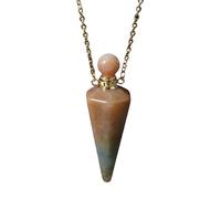 Cone Stone Pendant Necklace Natural Crystal Essential Oil Diffuser Perfume Bottle Chain Choker Hexagonal Pillar Energy Gemstone Jewelry for Men Women Girls Gifts Indian Agate G
